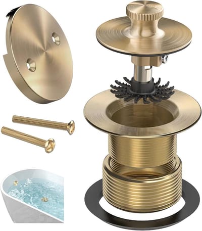 Badkuip Afvoer - Bad Drain Vervanging - Lekkage Voorkomen - Met Haarvanger - 115/16 UNC - Champagne Geborsteld Goud