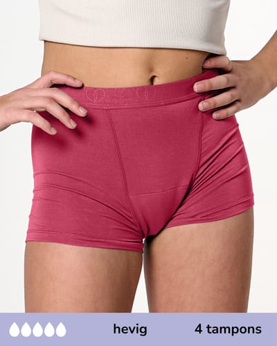 Moodies menstruatie ondergoed tiener - Bamboe Boyshort - hevig kruisje - maat 140-146 (XXS) - ruby roze