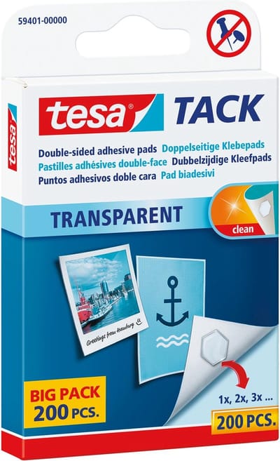 Kleefpads tesa tack dubbelzijdig transparant 200st | 15 stuks
