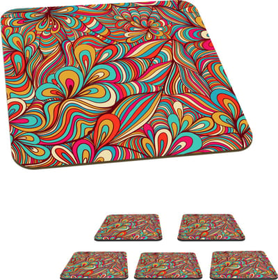 Onderzetters voor glazen - Design - Jaren 70 - Fantasy - Kleur - 10x10 cm - Glasonderzetters - 6 stuks