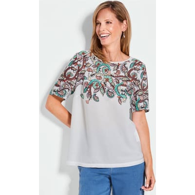 Blouseshirt met uitgekiend geplaatst paisleymotief - wit / gedess. - Gr. 38 van Goldner Fashion