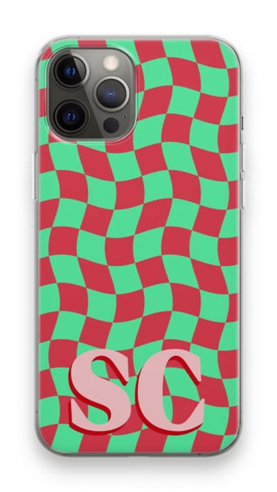 Gepersonaliseerd - Case Company® - Hoesje geschikt voor iPhone 12 Pro Max hoesje - Grid Monogram - Soft Cover Telefoonhoesje - Bescherming aan alle Kanten en Schermrand