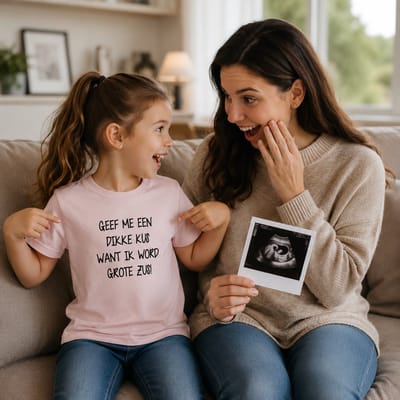 Shirt baby tekst meisje Geef me een dikke kus want ik word grote zus korte mouw T-Shirt | roze | maat 74