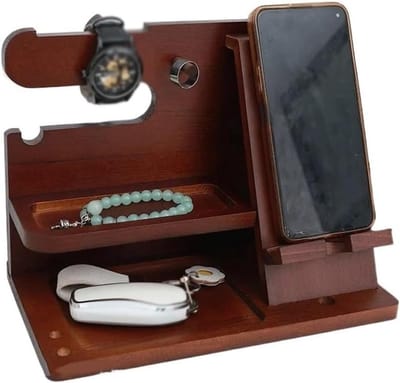 Glasses Holder Solid Wood Phone Stand, Multifunctional Desk Organizer, Hanging Rack for Watches, Glasses and Key Accessories Sunglasses Organizer