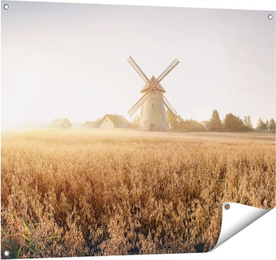 Gards Tuinposter Windmolen in het Veld - 100x80 cm - Tuindoek - Tuindecoratie - Wanddecoratie buiten - Tuinschilderij