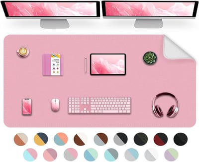 Stijlvolle roze bureau mat voor een georganiseerde en comfortabele werkplek met glanzende afwerking