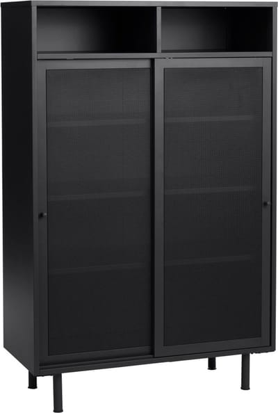 Wandkast Metaal Zwart - Schuifdeuren - 90x40x140cm - Veep - Giga Living