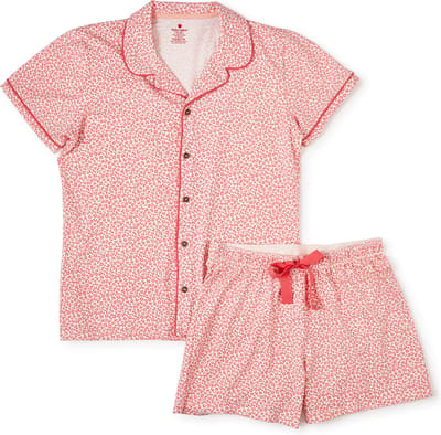 Little Label - klassieke zomer pyjama - roze luipaard - bio katoen - S/36