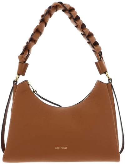 COCCINELLE Leren Schoudertas Boheme Grana Double Shoulder Bag Cuir / Noir Lichtbruin