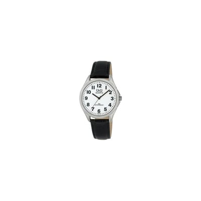 Q&Q C192J304Y - Horloge - Analoog - Mannen - Heren - leren band - Rond - Staal - Zwart - Zilverkleurig