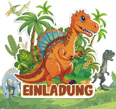 Dailygoods - Uitnodigingskaarten Kinderverjaardag - 12 Stuks Oranje Dinosaurus