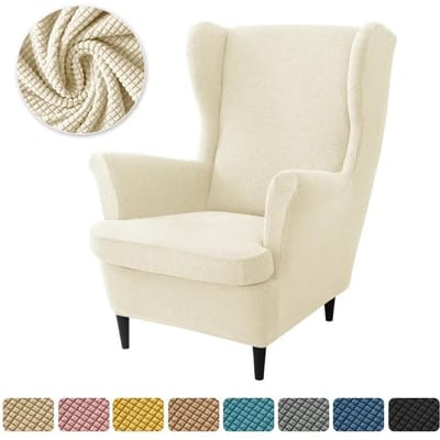 Polarfleece Wing Chair Hoes Hoge Rug Stretch Bankhoezen Fauteuilhoezen Antislip Bankovertrekken met Zitkussenhoes white