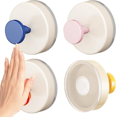 Set van 4 kleurrijke zelfklevende haken, sterke hechting, herbruikbaar en zonder boren voor tegels in keuken, badkamer en douche