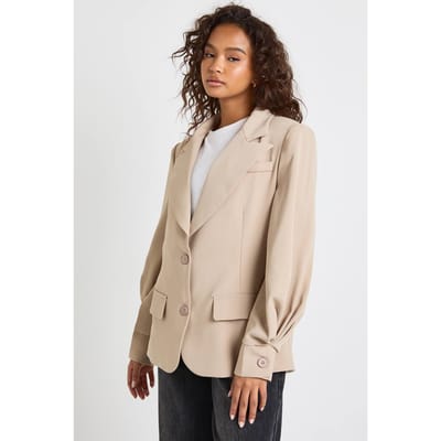boohoo Dames Op maat gemaakte blazer met volumemouwen | Beige | Maat: 36