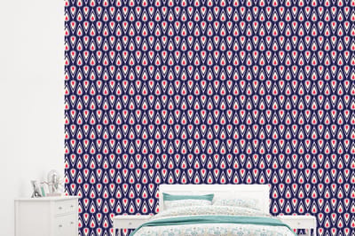 Behang - Fotobehang Patronen - Vintage - Blauw - Rood - Breedte 245 cm x hoogte 220 cm