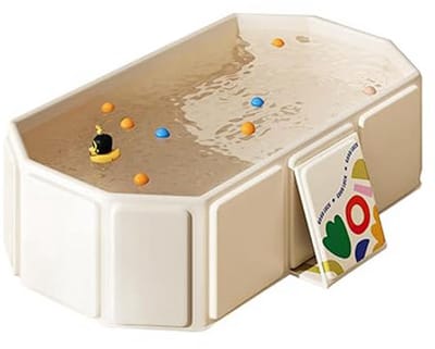 Opvouwbare Badkuip voor Kinderen – Draagbare Badkuip – Voor Baby’s & Peuters 0–8 Jaar – Met Afvoerplug – Ruimtebesparend (Beige)