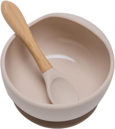 Akyol - Kinderbord met Zuignap - Babyservies – Babybordjes – Baby bord Antislip – Babybord zonder Knoeien – Kinderservies - Baby Kommetje - Inclusief Lepel – Kinderbordje met Bestek - Bruin