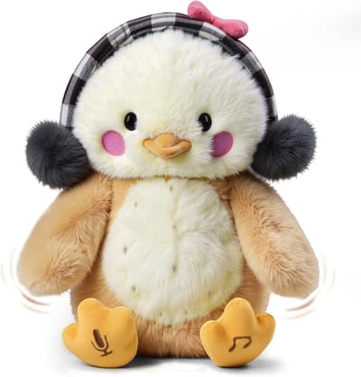 Pratende zingende knuffel kuiken speelgoed kinderen, interactief pluche dier met 6 liedjes en beweegbare vleugels, herhalen hug me, Kiss me sprekend speelgoed vanaf 3 4 5