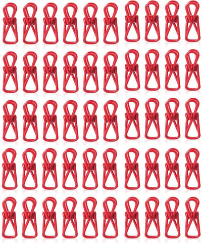 50-stuks Chipklemmen - Voedselzakklemmen - Wasknijpers - Mapklemmen - Fotodecoratie - Wanddecoratie - Geschikt voor het sluiten van snackzakken, het organiseren van documenten of het bevestigen van kleine huishoudelijke artikelen - rood