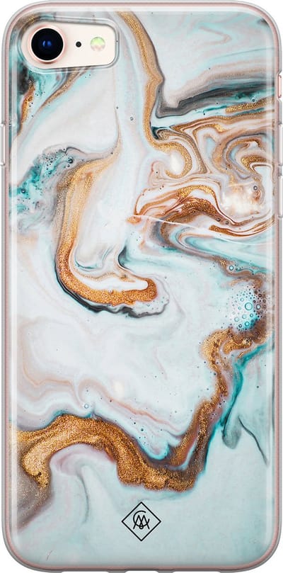 Casimoda® hoesje - Geschikt voor iPhone 8 - Marmer Blauw Goud - Siliconen/TPU telefoonhoesje - Backcover - Marmer - Blauw