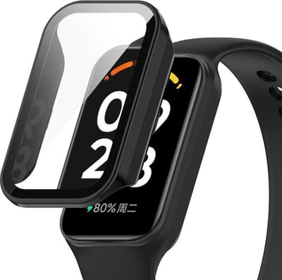 Strap-it Hard case bescherming - Stevig PC hoesje met glasplaat geschikt voor Xiaomi Redmi Smart Band 2 - zwart