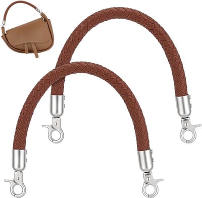2 Stuks Gevlochten Tasgrepen 30,5 cm in Bruin Leer - Vervangende Riemen voor Handtassen, Onderarm- en Schoudertassen, DIY Haken
