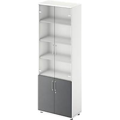 Schäfer Shop Genius combikast TETRIS WOOD, 6 OH, H 2270 mm glas- en draaideuren, hoogte incl. glijders, wit/grafiet