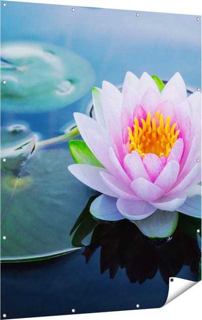 Gards Tuinposter Roze Lotusbloem met Waterlelies - 120x160 cm - Tuindoek - Tuindecoratie - Wanddecoratie buiten - Tuinschilderij