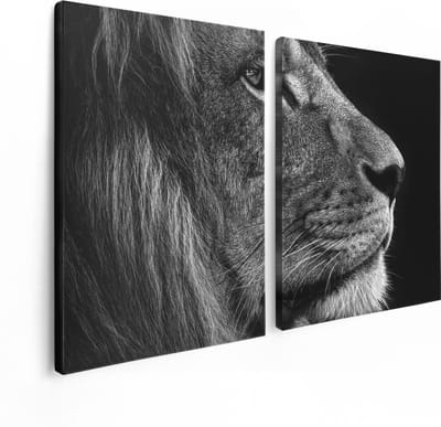 Artaza Canvas Schilderij Tweeluik Leeuw - Leeuwenkop - Zwart Wit - 120x80 - Foto Op Canvas - Canvas Print