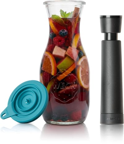 Airtender Sangria Karaf 500ml | Vacuümdeksel + GRATIS vacuümpomp en Glazen Karaf om snel de meest intense Sangria te maken! | Karaf is ook zonder vacuüm te gebruiken | Vacuüm versnelt de infusie (max. 30min) | Meer smaak met minder fruit
