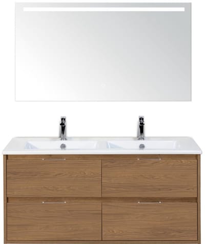 Porto Badmeubelset 120 cm - 4 Laden Honey - Keramische Wastafel Wit Slim met Sence Spiegel