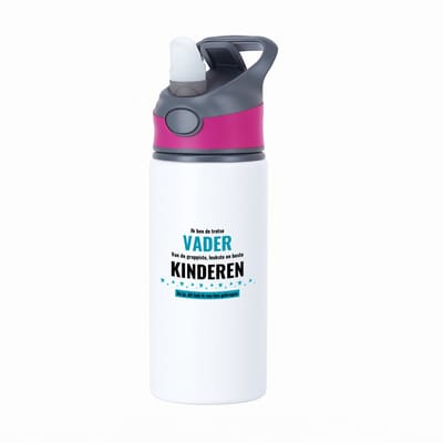 Hacebo® - ik ben de trotste vader van de grappigste, leukste en beste kinderen, en ja dit heb ik van hun gekregen waterfles met rietje roze - de trotste vader - verjaardag - verjaardagscadeau - cadeau - water fles - 650ML