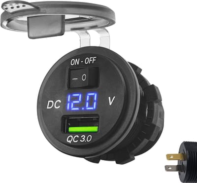 ProRide 12V USB Autolader 1 Poort Inbouw met Schakelaar/Voltmeter - 5V/2.4A - USB Stopcontact Auto, Boot en Camper - Blauw