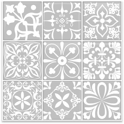 24Supply Plaktegels - 10 Stuks - Glans - Patchwork - Grijs - 30.5x30.5cm