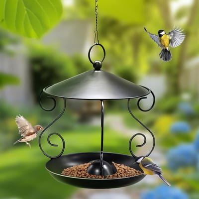 Hanging Voederhuis voor Vogels, Buiten Voederstation voor Wilde Vogels, Tuin Decoratie met Metalen Hangvoer, Geschikt voor Achtertuin en Balkon