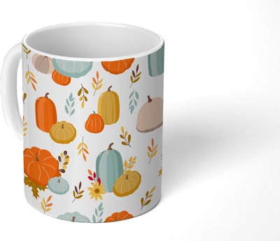 Mok - Koffiemok - Pompoen - Herfst - Patroon - Mokken - 350 ML - Beker - Koffiemokken - Theemok