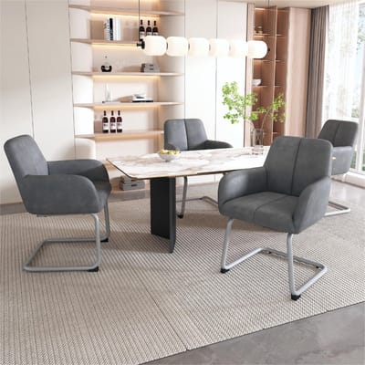 Sweiko Eetkamerstoel, 4-delige set, fauteuil, Moderne, Minimalistische vrijetijdsstoel, Woonkamer slaapkamer stoel met gebogen stalen voeten, Grijs