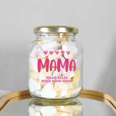 Snoeppot Mama waar alles weer goed komt - 370ml - Glas - Cadeau Mama - Moederdag - Moederdag Cadeautje - Moederdag Cadeau voor Mama