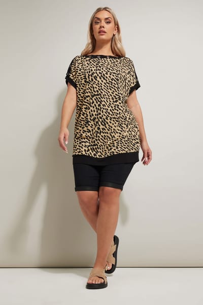 Yours Top Met Luipaardprint En Eyelet Detail In Bruin/Zwart Size 48