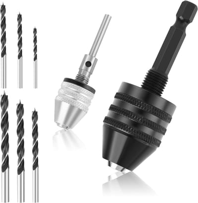 Set van 2 draadloze schroefboor bits met 6 metalen boren, hexagonale keyless chuck en adapter voor microboor, ideaal voor precisiewerk en hobbyprojecten