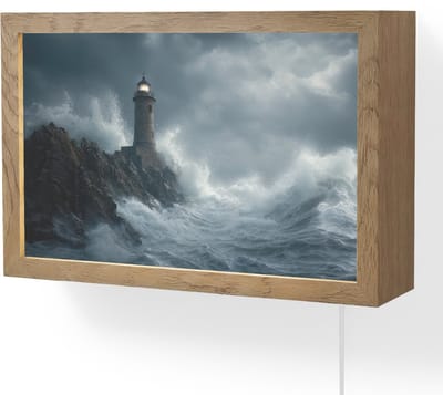 Wandlamp 30x20 cm - Oplaadbaar - Rotsen - Vuurtoren - Golven - Klliffen - Wandlampen binnen woonkamer - Slaapkamer lamp met kabel - Decoratieve nachtlamp - Vloerlamp snoer