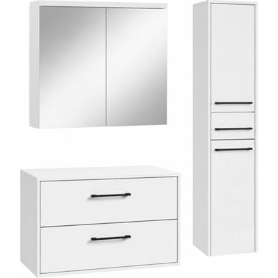 Badplaats Wastafelkast Set Florence 80 x 46 cm - Hoogglans Wit - met Spiegelkast en Kolomkast