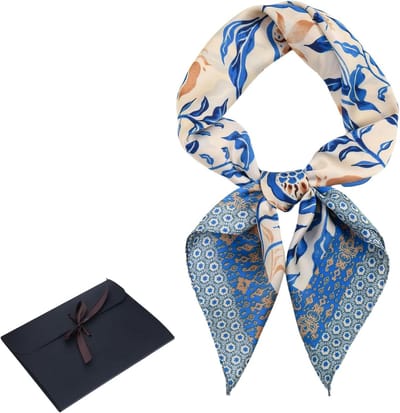 Vintage Satijnen Sjaal, Lichtgewicht Zijden Hoofddoek met Grafisch Print, 70x70cm, Perfect voor Nek, Hoofd, Pols of Handtas, Inclusief Zwarte Cadeaubox, Modeaccessoire voor Dames