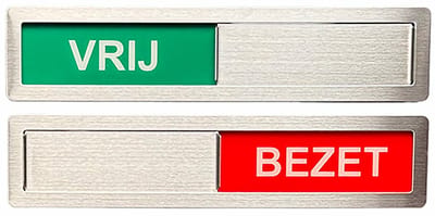 Vrij - Bezet Schuifbordje - RVS - Hoge Kwaliteit - 18 cm x 4 cm x 0,5 cm - Promessa Design.