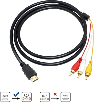HDMI naar 3RCA-kabel - HDMI mannelijk naar 3 RCA video-audio-AV-kabel - Videoswitchercontroller voor dvd-spelers, videorecorders, tv's, HDTV's, de meeste lcd-projectoren 1,5 m, zwart