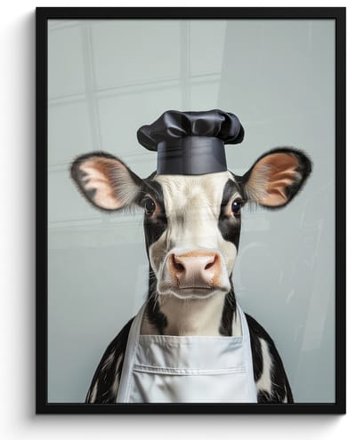 Poster in lijst - Fotolijst 50x70 cm - Posters - Koe - Zwart - Wit - Kok - Posterlijst zwart - Decoratie - Wanddecoratie woonkamer - Muurdecoratie slaapkamer