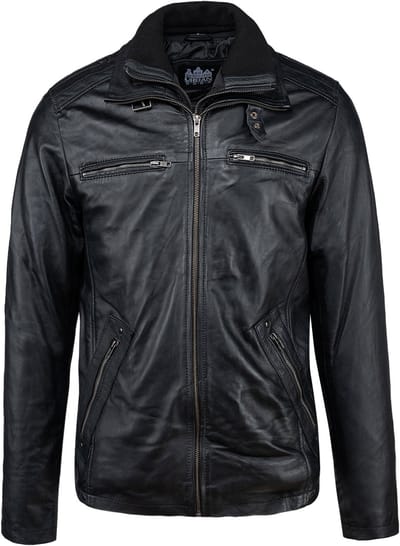 Urban 5884® - Colin - Heren Winterjas – Jack - Uitritsbare Kraag – Lams Leer –Zwart - Maat S