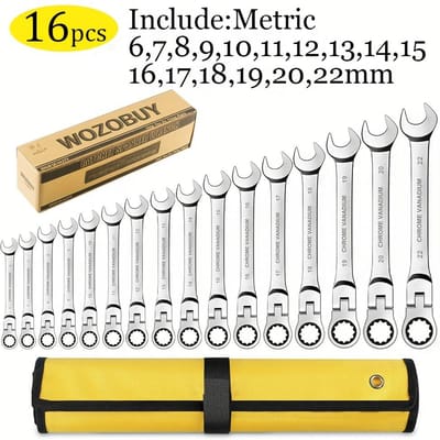 Flexibele Ratel Ringsleutel Set, Combinatie Sleutelsets, Chroom Vanadium Staal Handgereedschap Dop Sleutel Ratel Sleutel Set 16pcs white