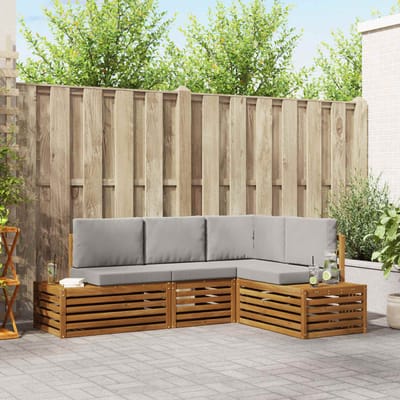 vidaXL - Buiten - bank - set - met - kussen - 4 - Stuk - Natuurlijk - en - Licht - Grijs