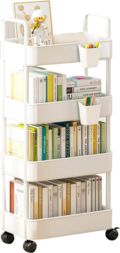 Metalen 3/4 Tier Rolling Cart met 2 Hangende Bekers en 4 Haken - Ideale Opbergkar voor Keuken, Kantoor en Garage met Eenvoudige Montage en Hoge Capaciteit